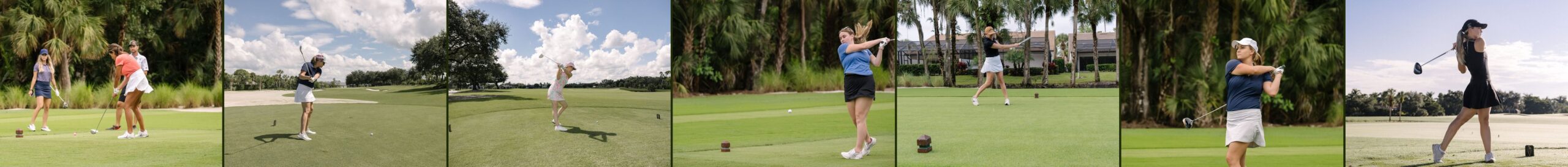 Women teeing off at the CBIA Golf Tournament